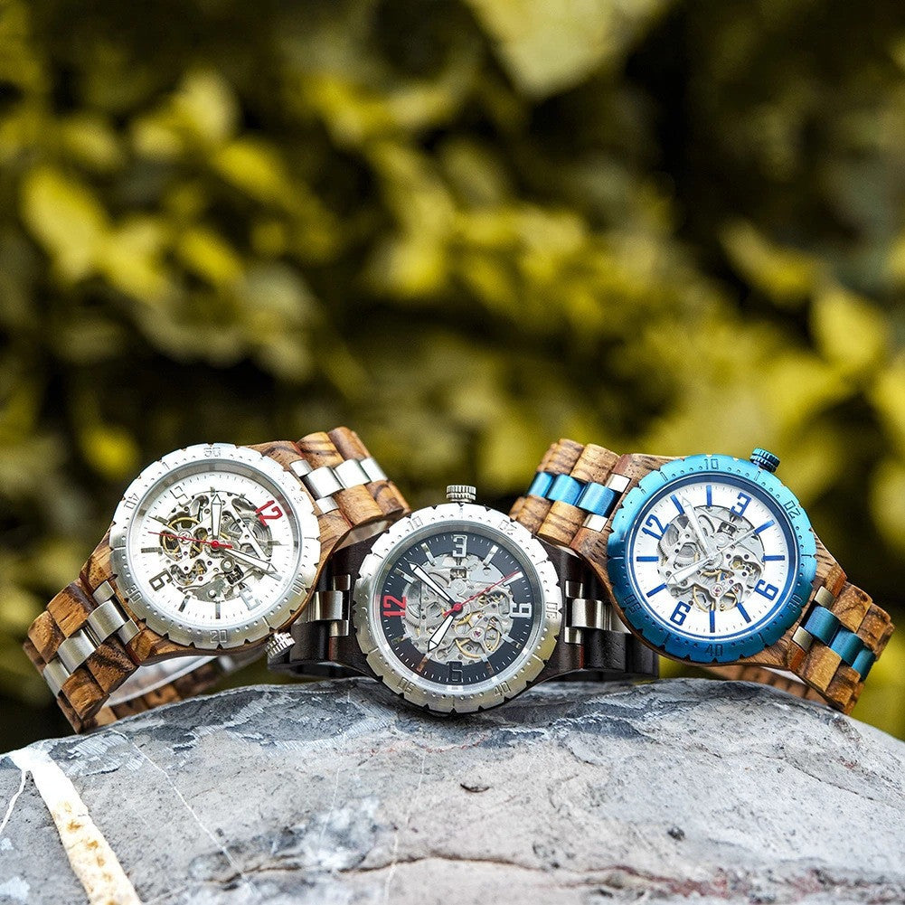 Shiavor Wooden Automatic Watch - Luxury Skeleton Timepiece for Men UK