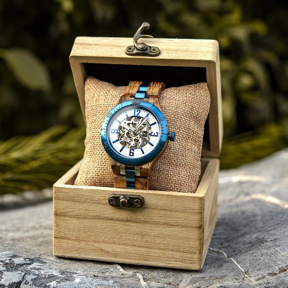 Shiavor Wooden Automatic Watch - Luxury Skeleton Timepiece for Men UK